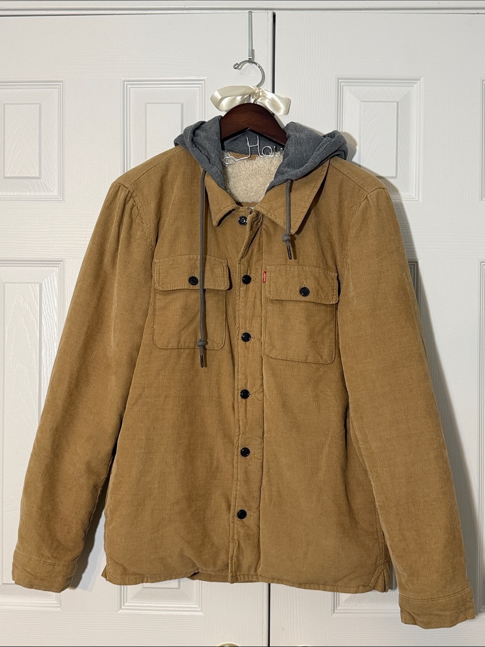 Levi’s Hooded Sherpa Lined Corduroy Jacket Women’s S Tan Utility Classic Casual